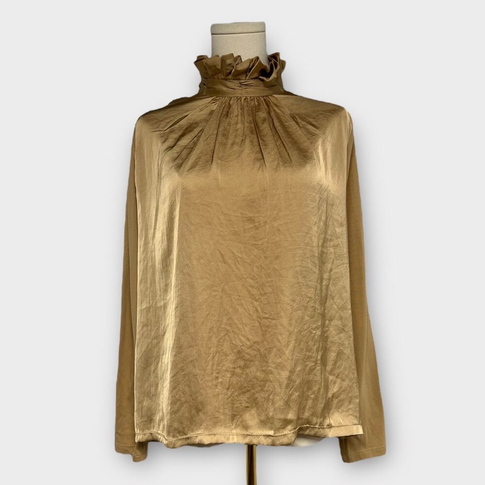 Banana Republic Ruffle High-Neck Long Sleeve Blouse Champagne Toast Size Medium